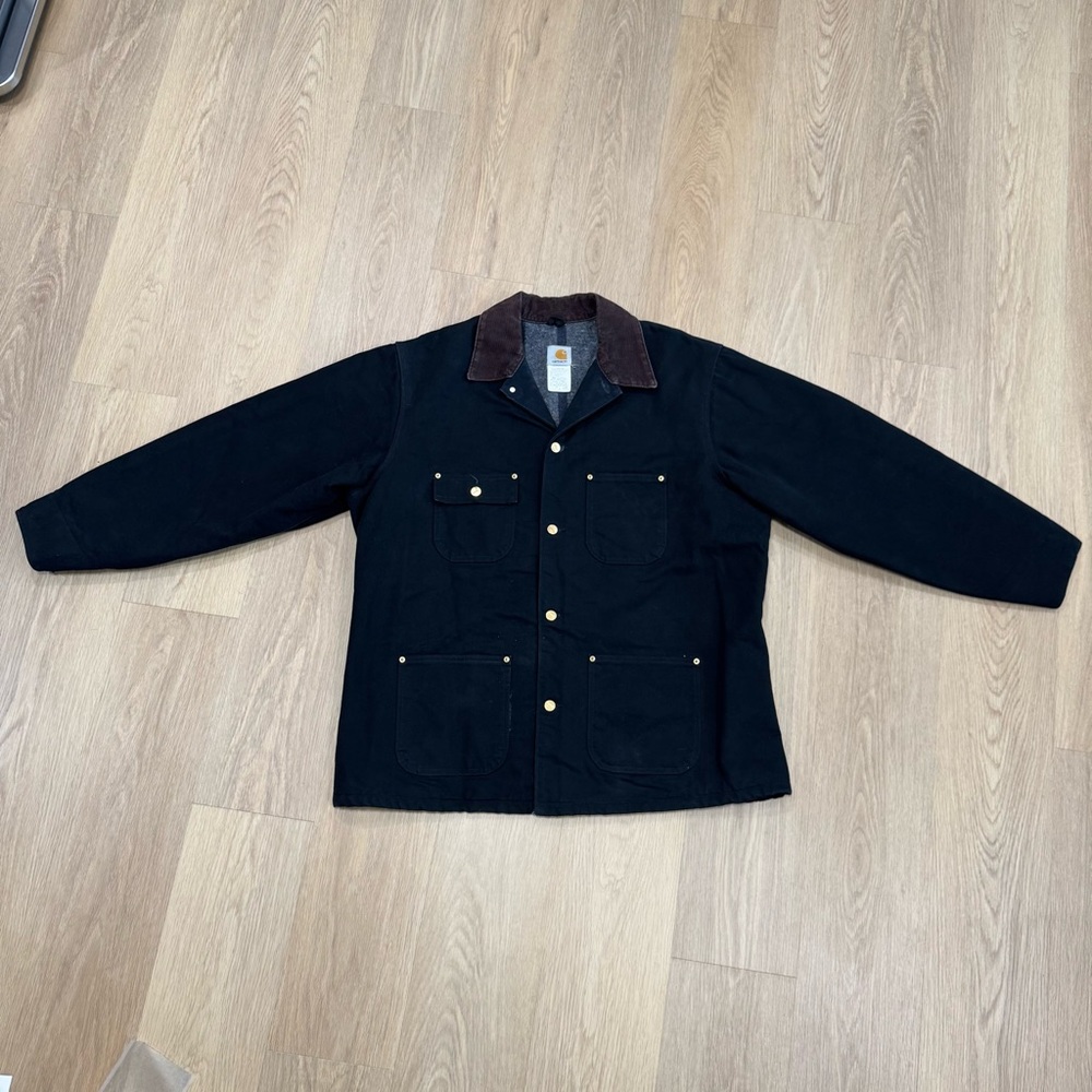 Carhartt Black chore Jacket with Brown Collar